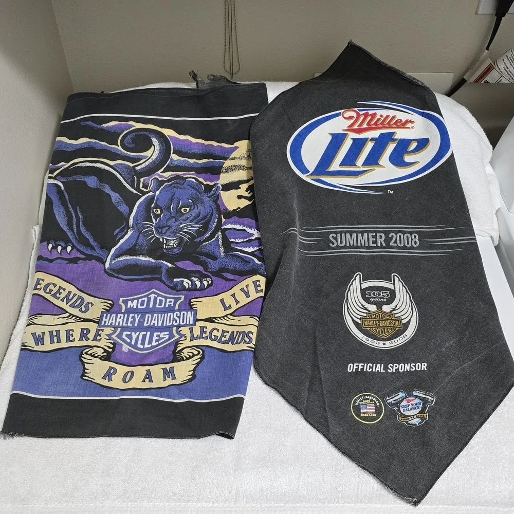 VTG‎ 80s Harley Davidson Bandana Purple Panther Legends Live Where Roam + Miller